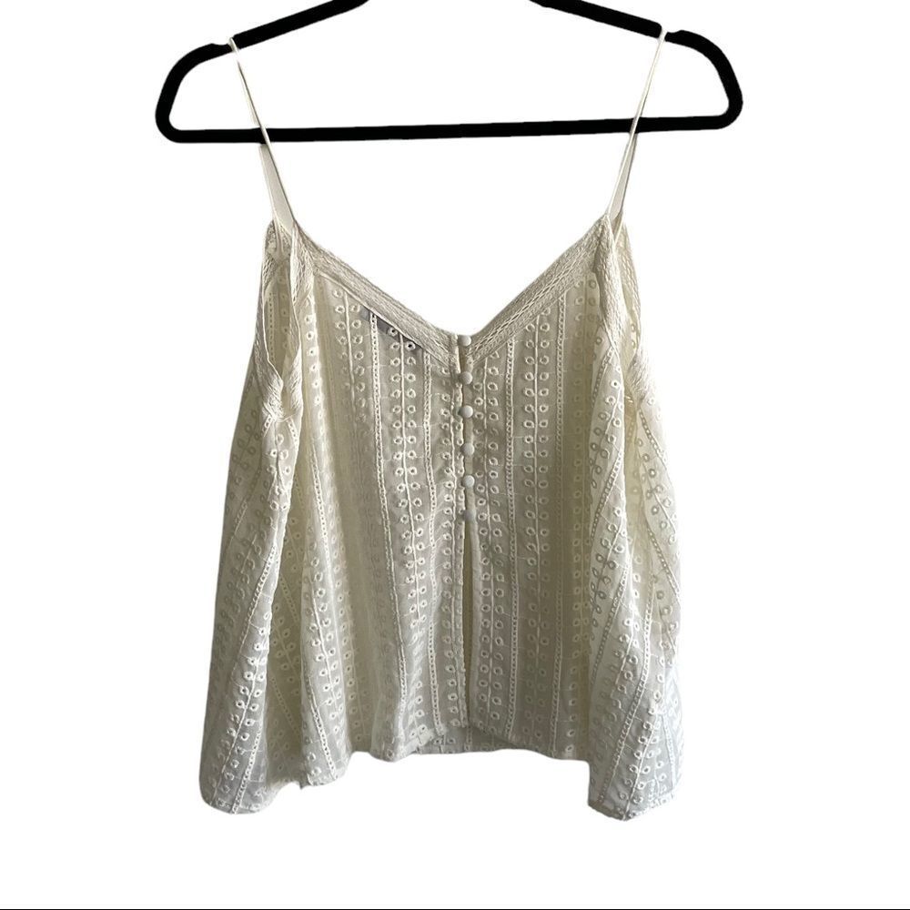 MANGO Cream Eyelet Button Front Cami Blouse Small